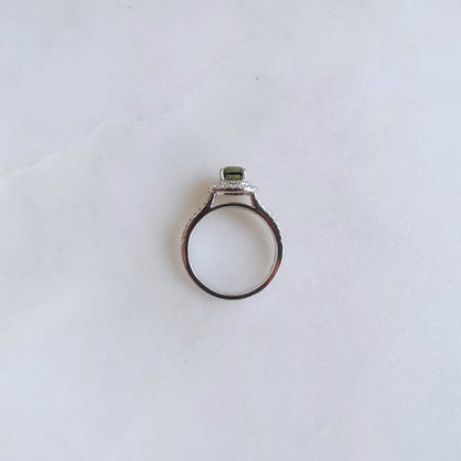 18K Double Halo Cushion Green Sapphire Ring