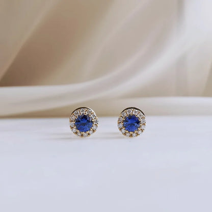 18K Delilah Halo Sapphire Studs
