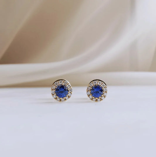 18K Delilah Halo Sapphire Studs