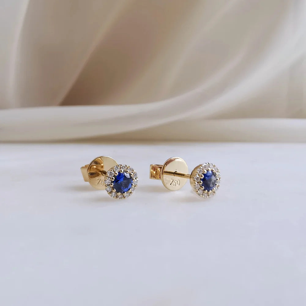18K Delilah Halo Sapphire Studs