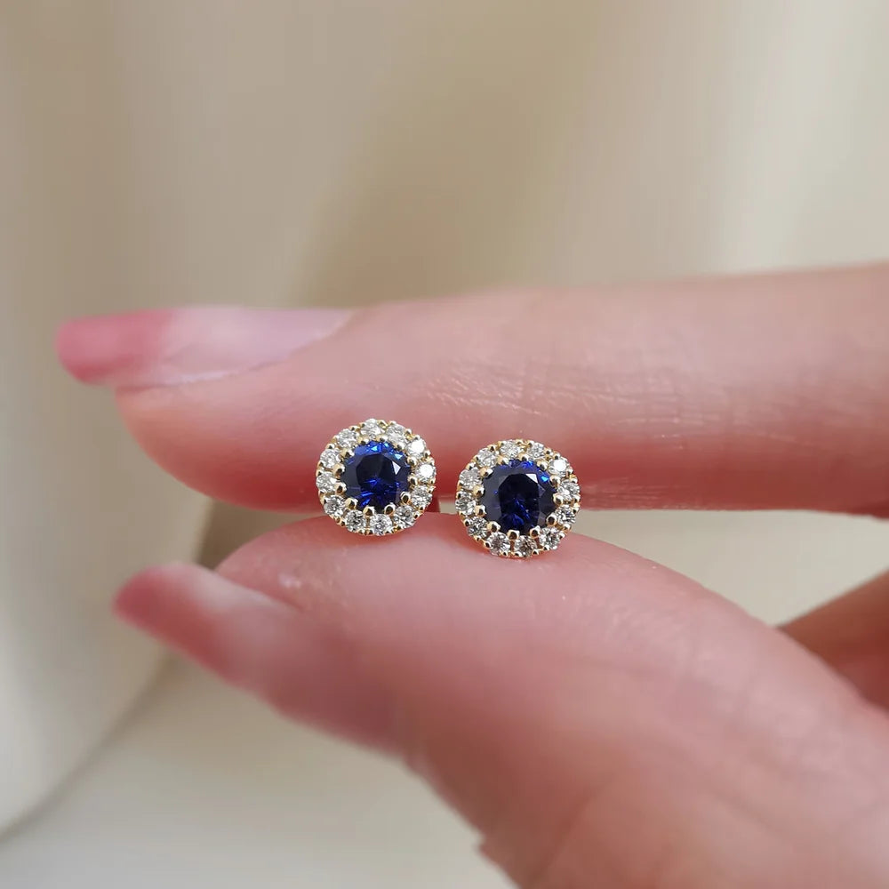 18K Delilah Halo Sapphire Studs