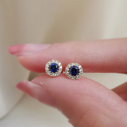 18K Delilah Halo Sapphire Studs