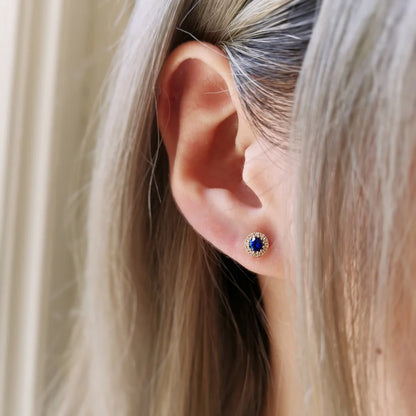 18K Delilah Halo Sapphire Studs