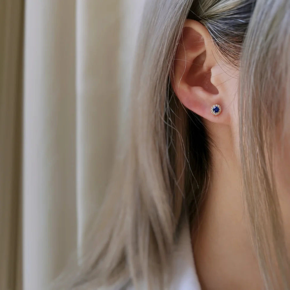 18K Delilah Halo Sapphire Studs