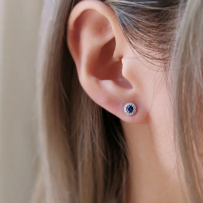 18K Delilah Halo Sapphire Studs
