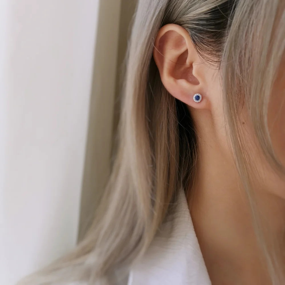 18K Delilah Halo Sapphire Studs