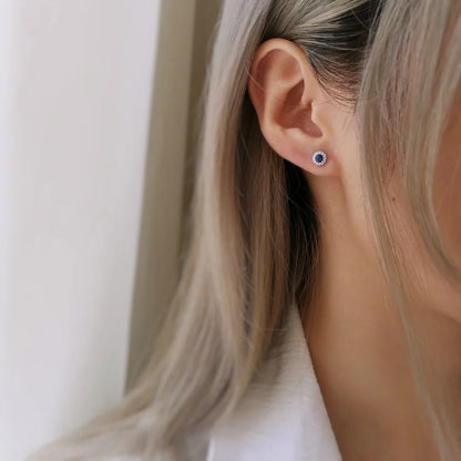18K Delilah Halo Sapphire Studs