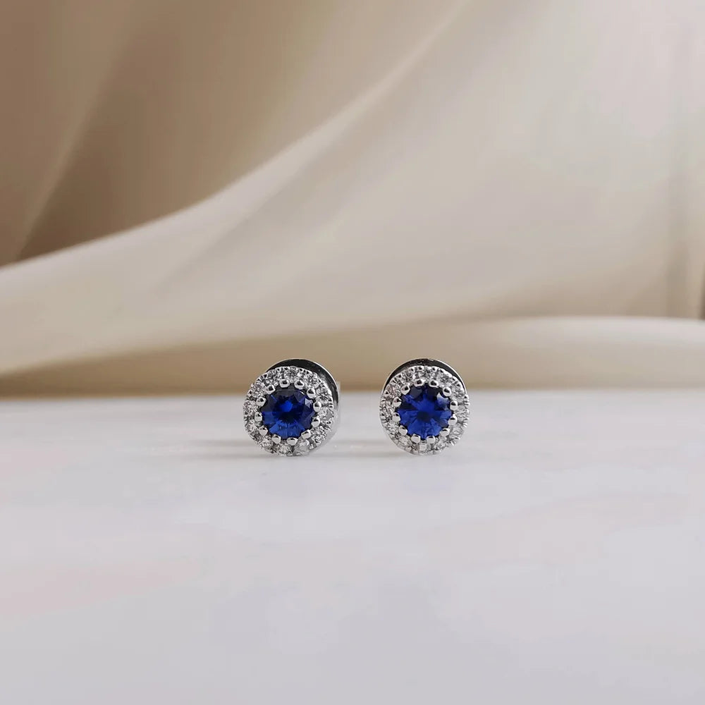 18K Delilah Halo Sapphire Studs