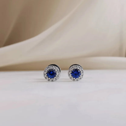 18K Delilah Halo Sapphire Studs
