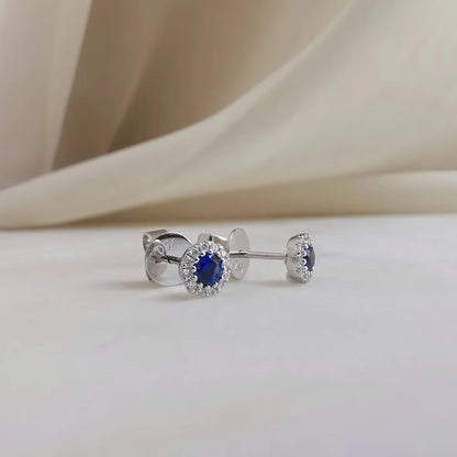 18K Delilah Halo Sapphire Studs