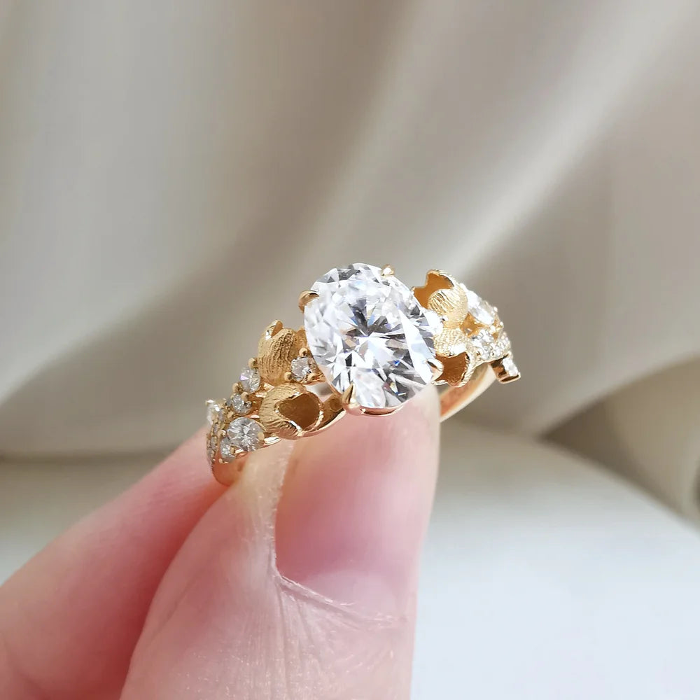 18K Lilly of the Valley Moissanite Ring