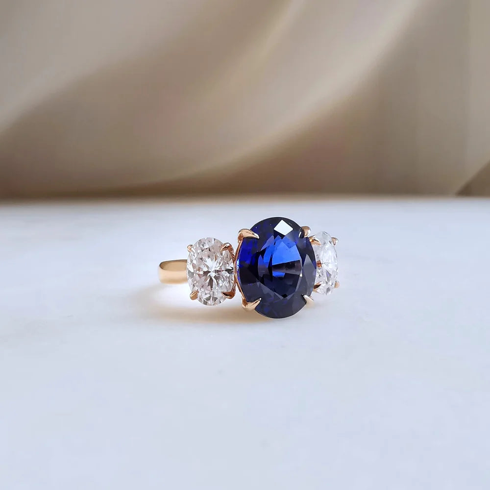 18K Liliana Lab Blue Sapphire Three Stone Ring