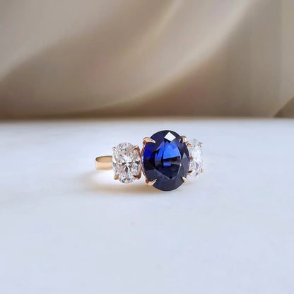 18K Liliana Lab Blue Sapphire Three Stone Ring