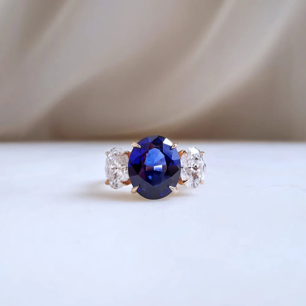 18K Liliana Lab Blue Sapphire Three Stone Ring
