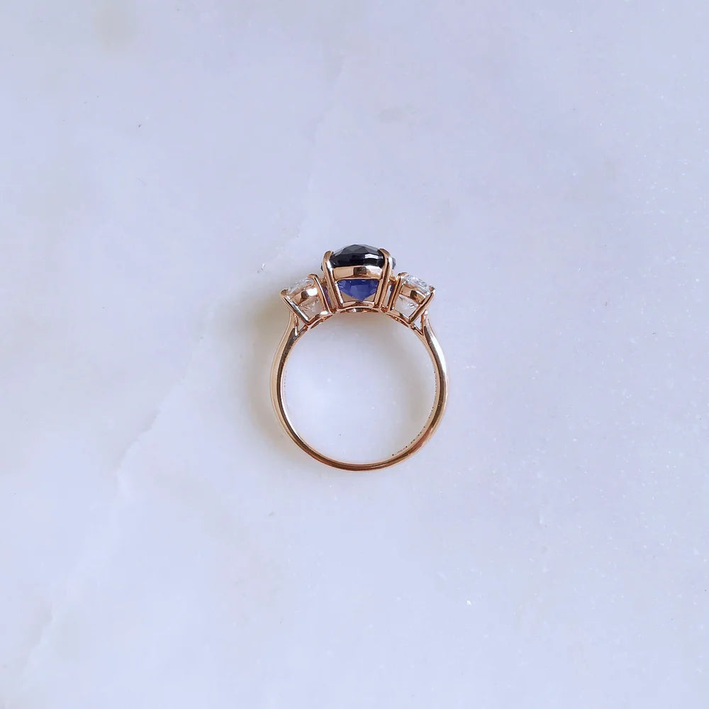 18K Liliana Lab Blue Sapphire Three Stone Ring