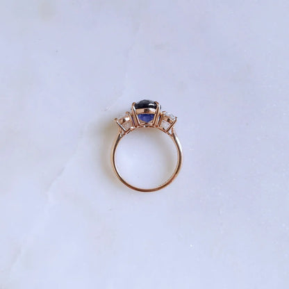 18K Liliana Lab Blue Sapphire Three Stone Ring