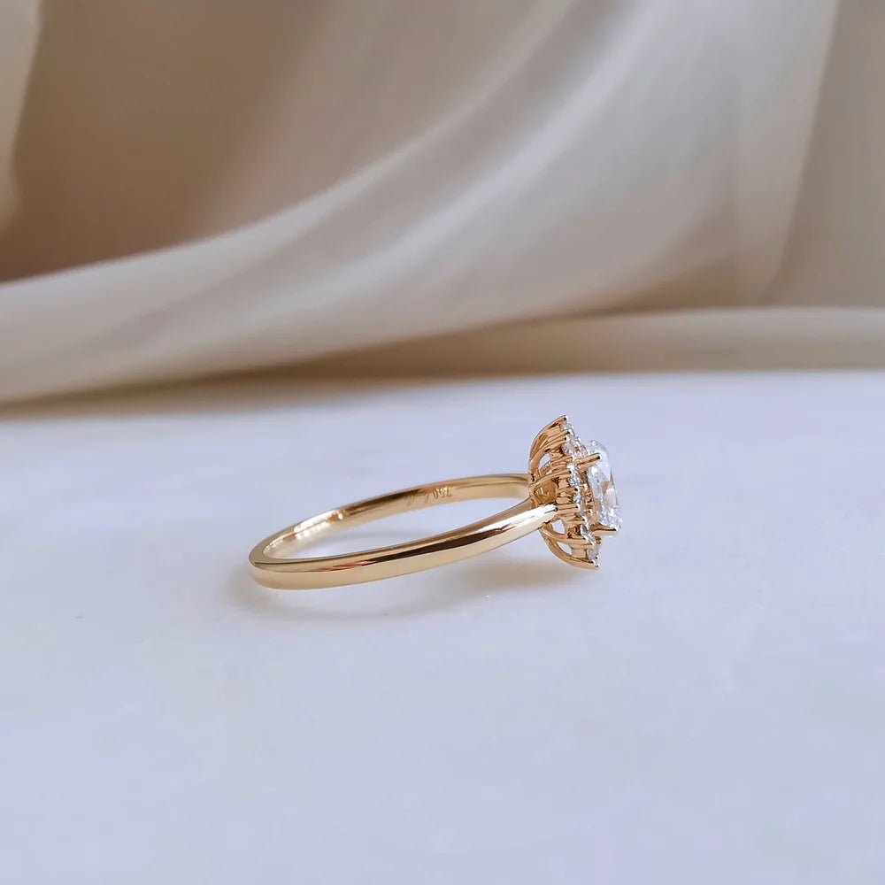 18K Oval Lab diamond Halo Ring