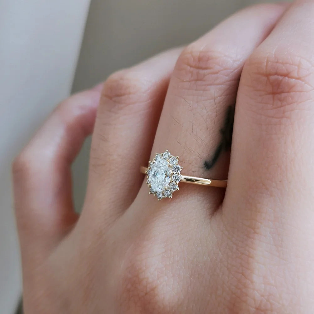 18K Oval Lab diamond Halo Ring
