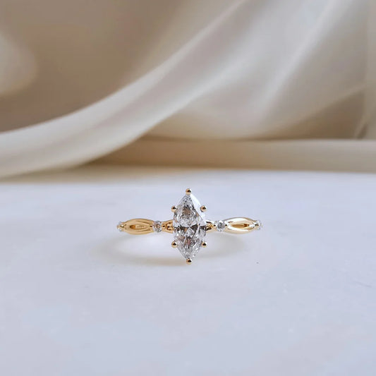 18K Dainty Marqusie Moissanite Ring