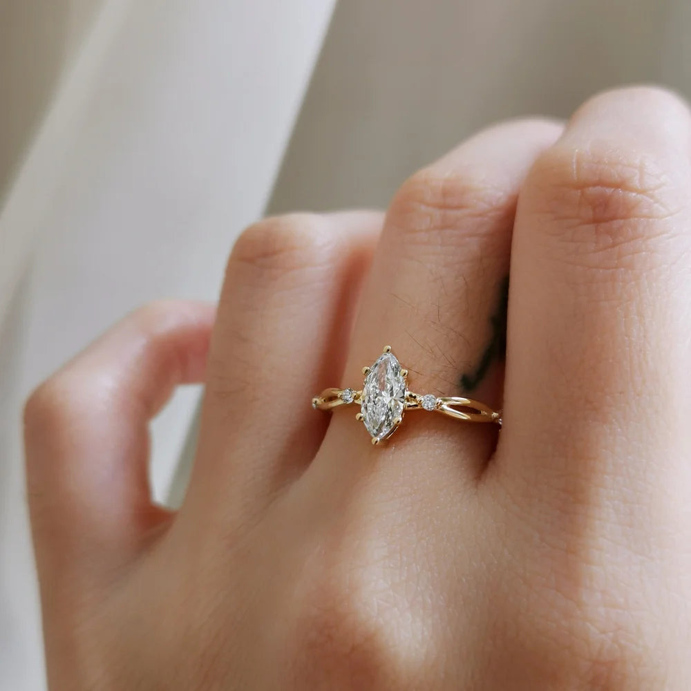 18K Dainty Marqusie Moissanite Ring