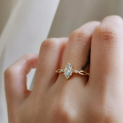 18K Dainty Marqusie Moissanite Ring