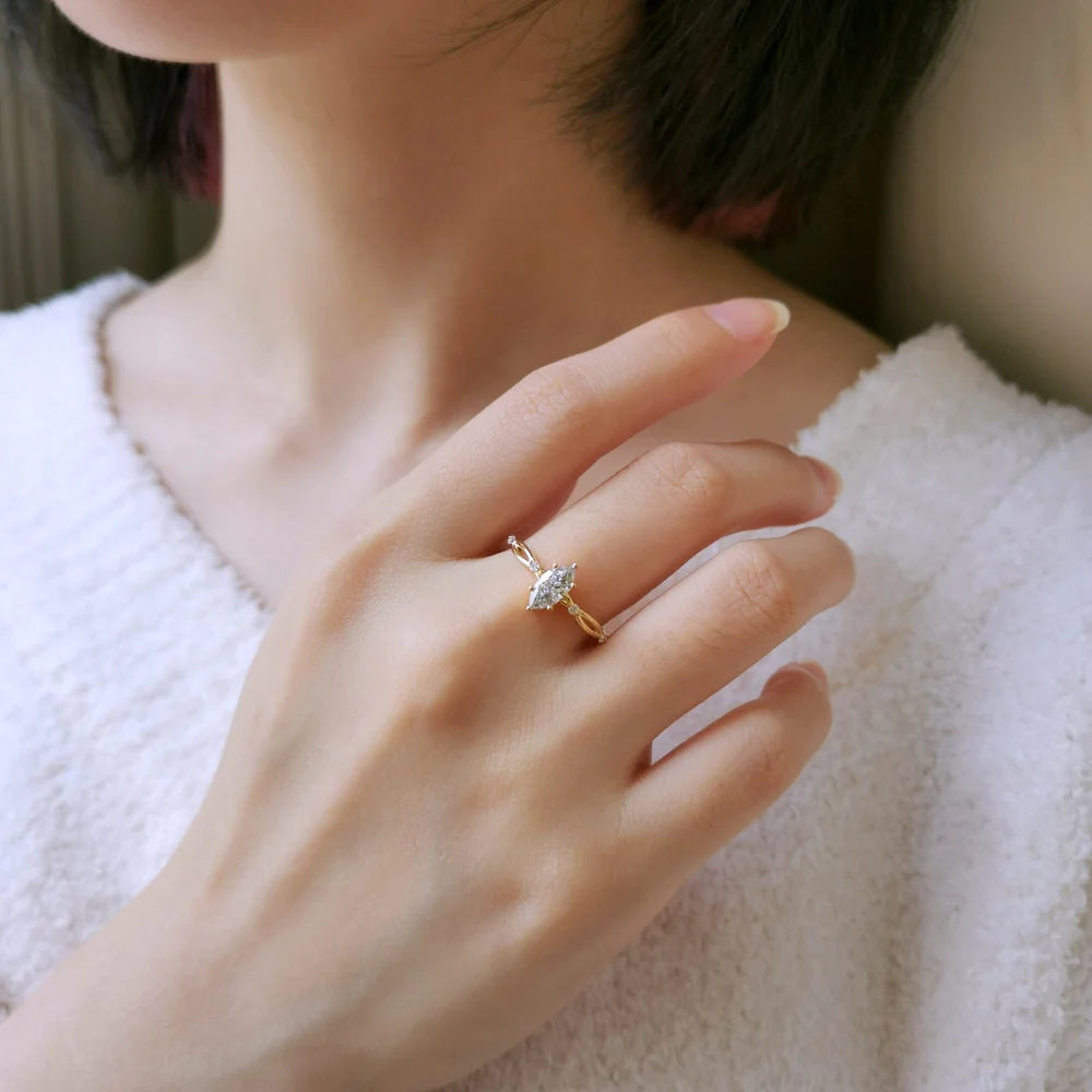 18K Dainty Marqusie Moissanite Ring
