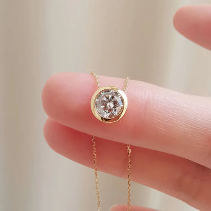18K Bezel Setting Round Lab-grown Diamond Necklace
