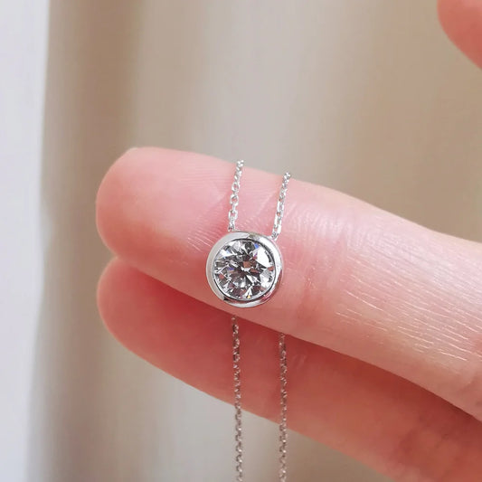 18K Bezel Setting Round Lab-grown Diamond Necklace