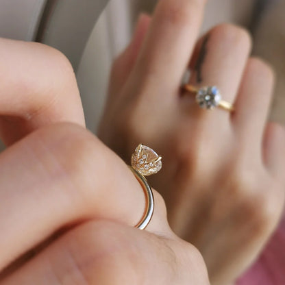 The Lotus Round Moissanite Ring