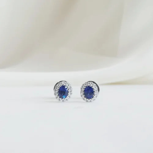 18K Aoki Blue Sapphire and Diamond Stud Earrings