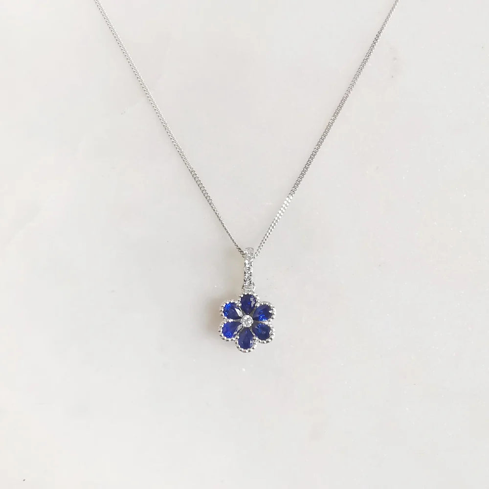 18K Hydrangea Blue Sapphire and Diamond Pendant