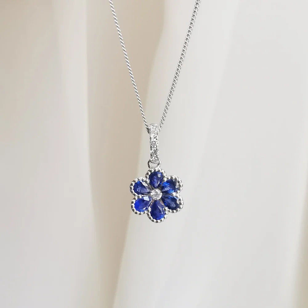 18K Hydrangea Blue Sapphire and Diamond Pendant
