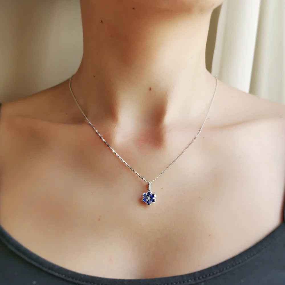 18K Hydrangea Blue Sapphire and Diamond Pendant