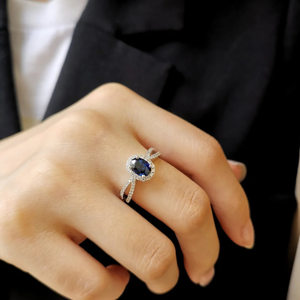 18K Flowing River Blue Sapphire and Diamond Ring