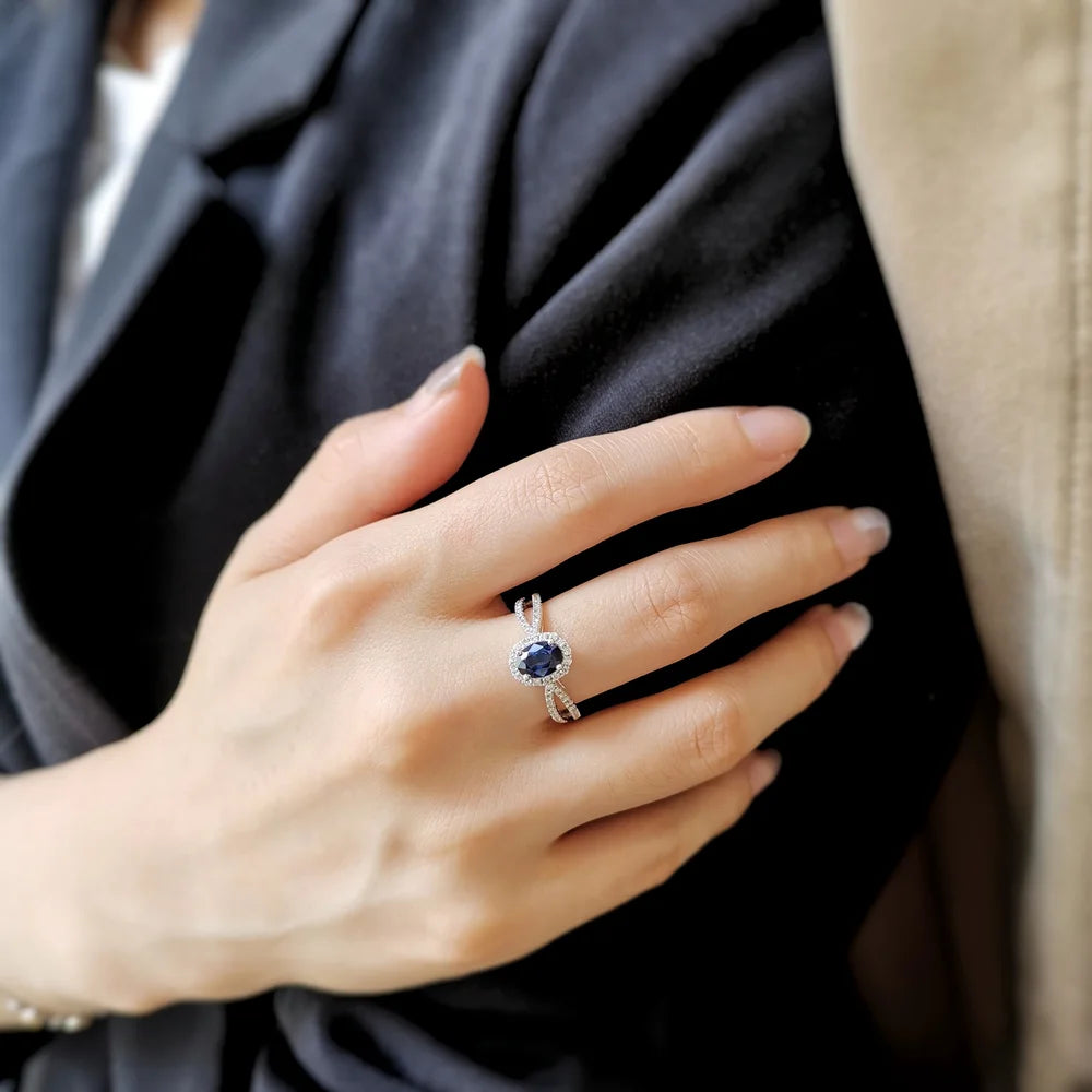 18K Flowing River Blue Sapphire and Diamond Ring