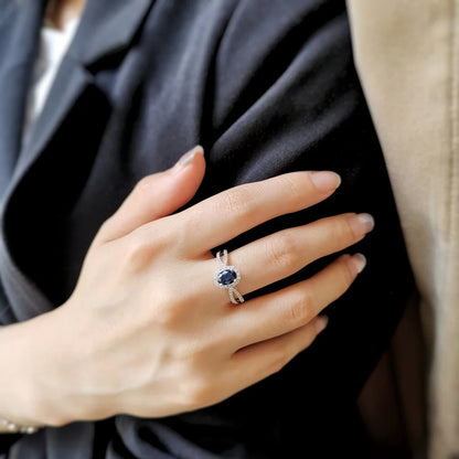18K Flowing River Blue Sapphire and Diamond Ring