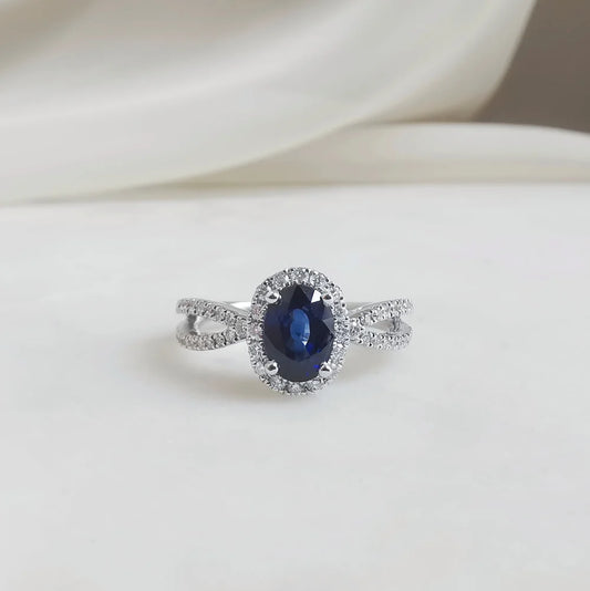 18K Flowing River Blue Sapphire and Diamond Ring
