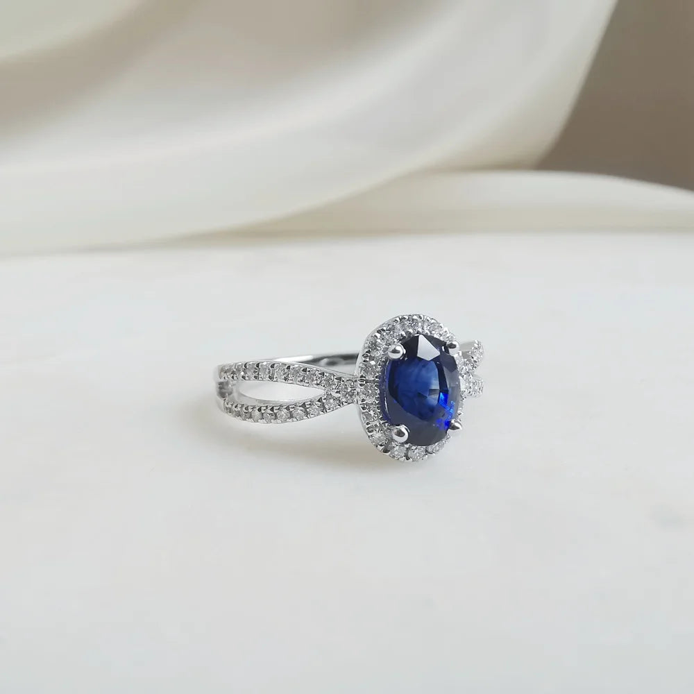 18K Flowing River Blue Sapphire and Diamond Ring
