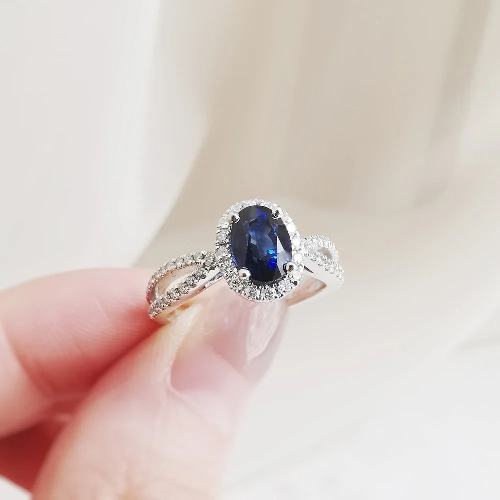 18K Flowing River Blue Sapphire and Diamond Ring