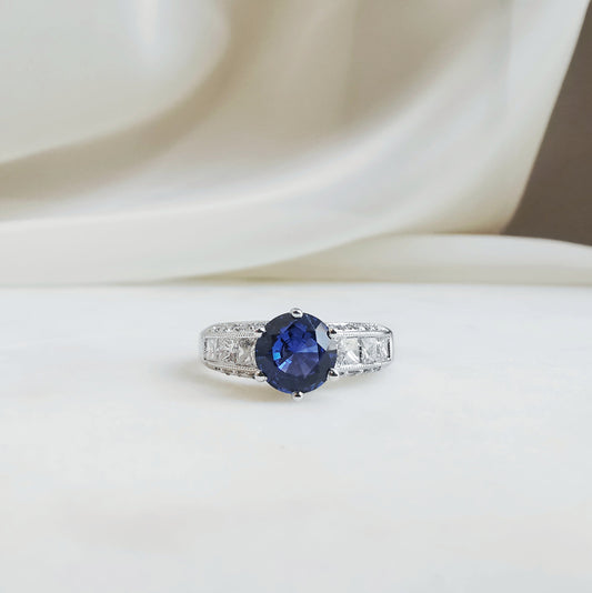 Platinum Lady Camellia Blue Sapphire and Diamond Ring