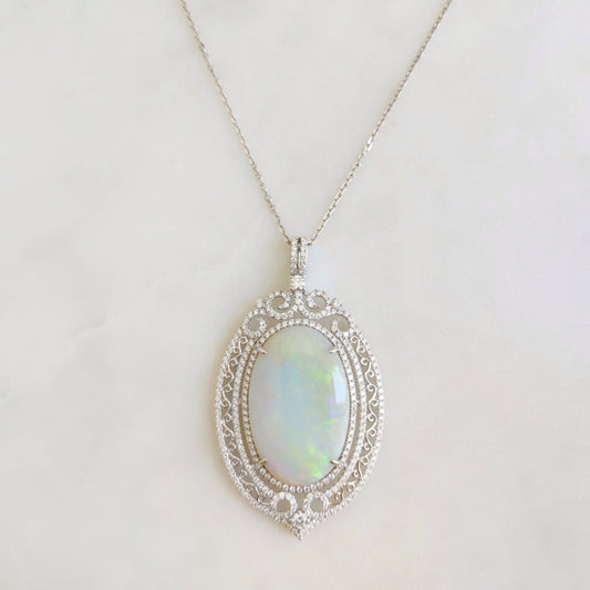 18K Majestic White Opal and Diamond Pendant