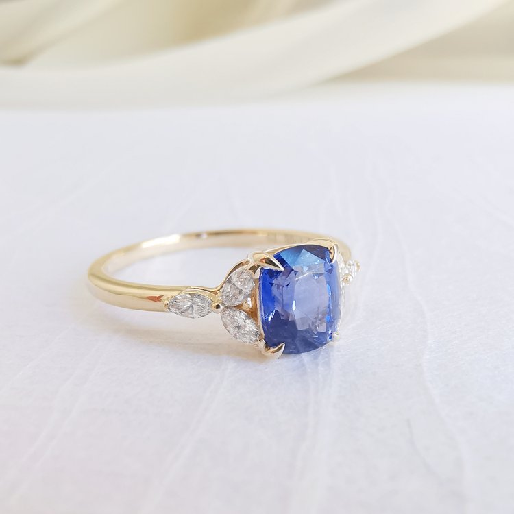 BLUE CUSHION Sapphire Engagement Ring