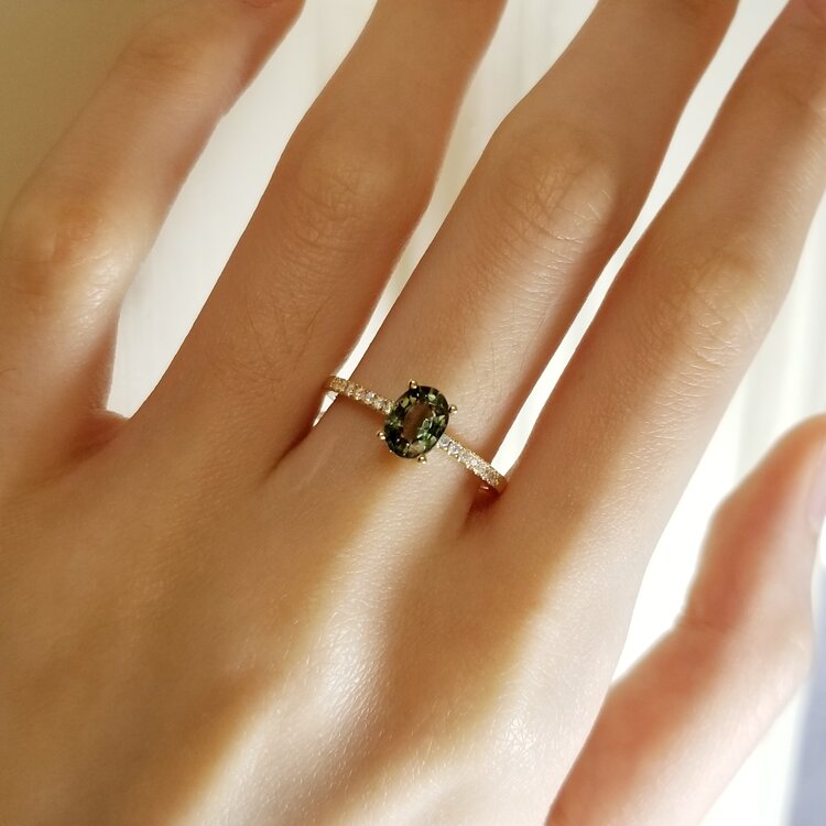 GREEN Sapphire Ring Engagement Ring