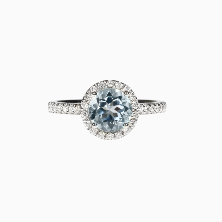 ROUND HALO Aquamarine Engagement Ring