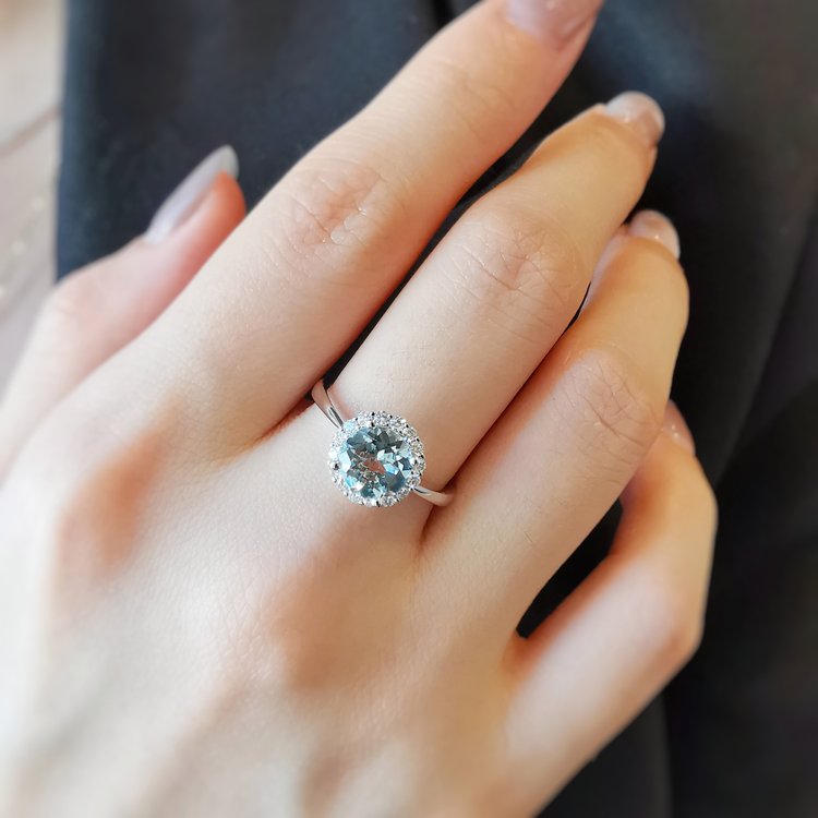 ROUND HALO Aquamarine Engagement Ring