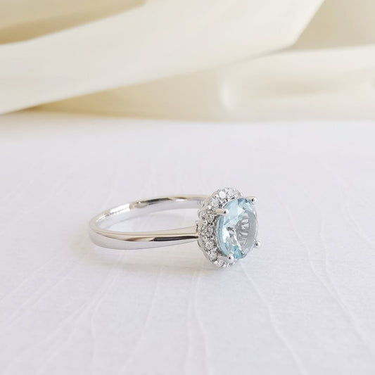 ROUND HALO Aquamarine Engagement Ring